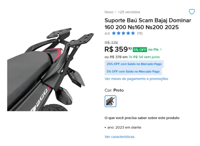 SUPORTE DE BAÚ NS200