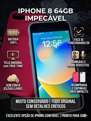 iPhone 8 64GB Impecável - Bateria 100% - Tela Original - Face ID OK