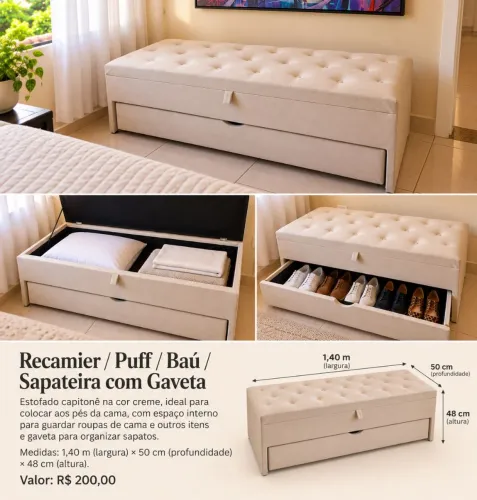 Recamier / Puff / Baú / Sapateira com Gaveta