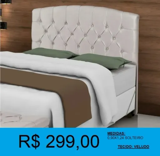 cabeceira cama solteiro estofada veludo 0,90x1,24 - entrega grátis!