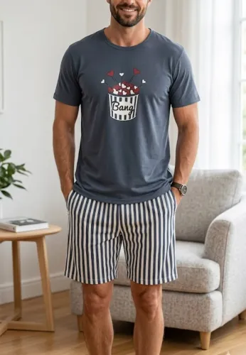 CONJUNTO PIJAMA MASCULINO - TAMANHO M - AZUL E LISTRADO