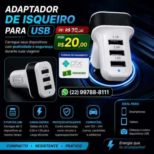 Adaptador para isqueiro de carro com 3 usb NÃO RESERVO ( Contato apenas Whatsapp ) produto