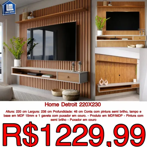 Painel Ripado Detroit com Nicho 2.20 de largura _ entrega 24hs