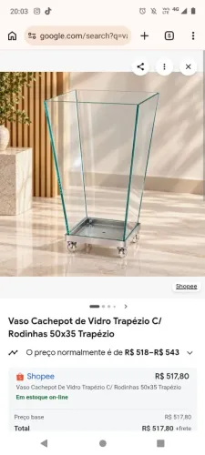 Vaso Cachepot de Vidro Trapézio C/ Rodinhas