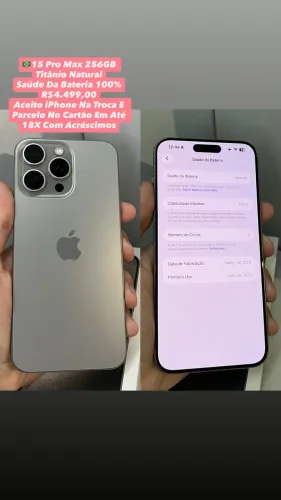 iPhone 15 Pro Max 256GB Natural - (Usado/Em Ótimo Estado)