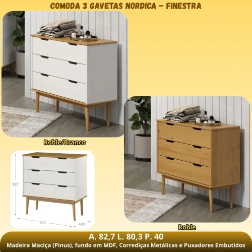 Cômoda 3 gavetas finestra