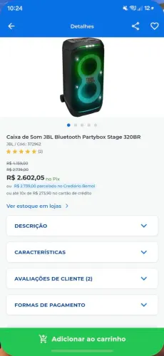 Jbl PartyBox 320 na caixa