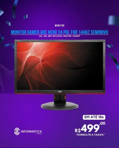 MONITOR GAMER AOC HERO 24 POL FHD 144HZ SEMINOVO