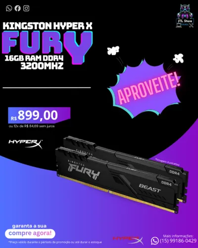 Memoria RAM 16GB (2x8GB) Kingston Fury Beast 3200Mhz (NOVO)