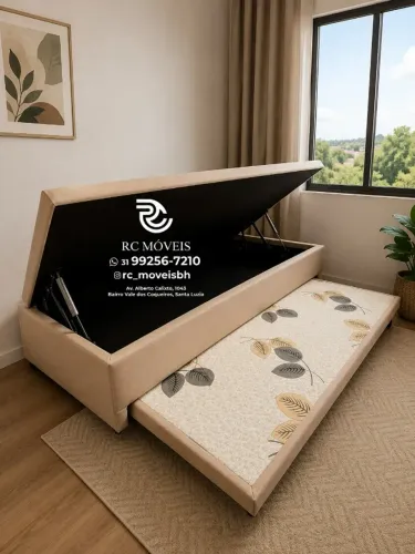 Cama Box Baú Solteiro com Auxiliar 88x1,88 D33 Suede Cinza Luxo