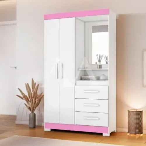 ROUPEIRO 2P. ABRIR 3G C/ ESPELHO NOTAVEL NT 6020 BRANCO NEW/ROSA FLEX