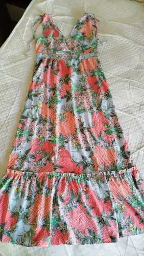 Vestido longo rosa e azul - M