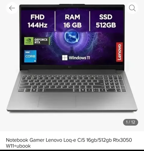 Notebook Gamer Lenovo 16G 512GB "15" troco por iPhone 16 PRO 256GB