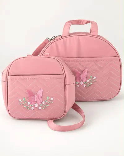 Kit Bolsa Maternidade Rosa com Bordado Delicado