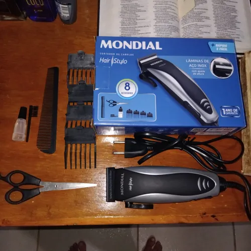Máquina de cortar cabelo mundial hair stylo com 8 acessórios com lâmina de aço inox