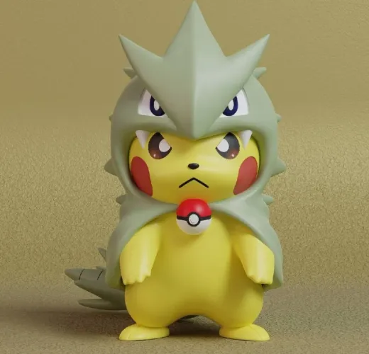 Action figure do Pikachu com cosplay do Tyranitar 3D