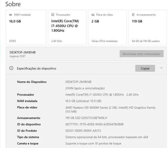 Notebook Dell inspiron 15R