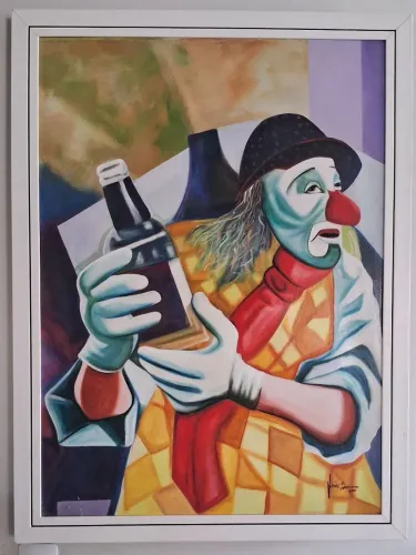 Belíssimo Quadro "O Palhaço" Pintura a Óleo