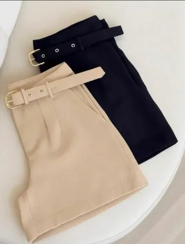KIT 2 Shorts Alfaiataria Feminino Com Cinto Encapado Tendencia Verão 2026