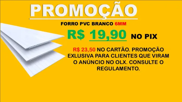 FORRO PVC 20CMX6MX6MM BRANCO M2 R$ 19,90 DINHEIRO OU PIX