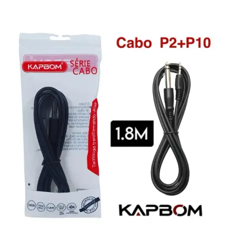 Cabo de Áudio P2 para P10 1,8 Metros Kapbom
