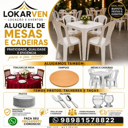 ALUGUEL DE MESAS E CADEIRAS