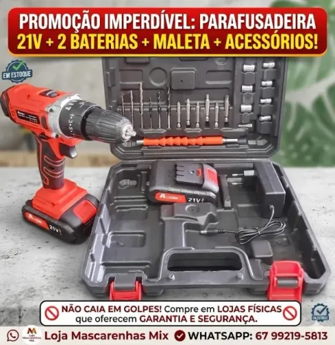 Parafusadeira Furadeira Sem Fio 21V 2 Baterias COD: 032