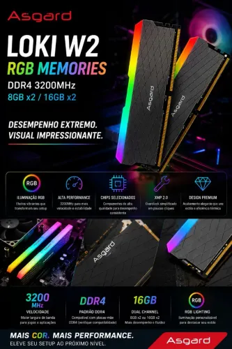 Memória RAM Asgard Loki W2 RGB 2x8GB DDR4 3200MHz