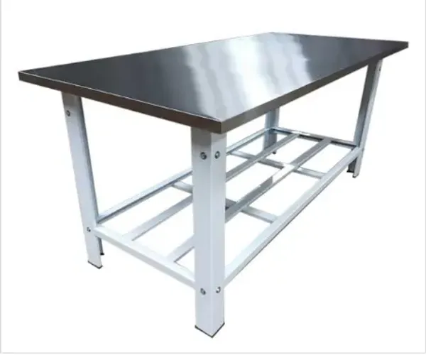 7663 - MESA TOTAL INOX 1.90X90 C/PRAT REFOR/CHAPA DOBRADA / MARCA: BARONESA