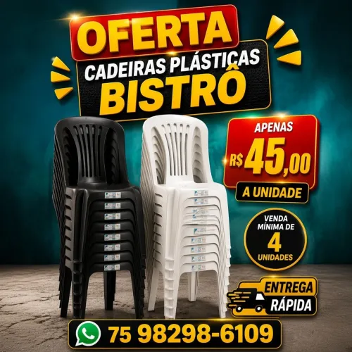 Cadeiras plásticas modelo bistrô - Carga 182kg