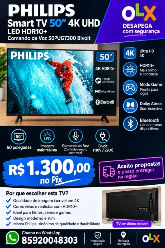 Smart TV Philips 50? 4K UHD HDR10+ - Excelente Estado