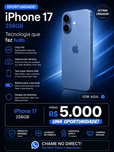 Oportunidade Iphone 17 256gb Azul - Novo/Lacrado (Oportunidade)