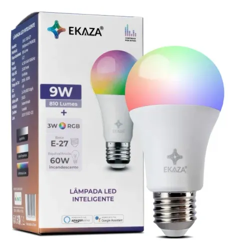 Lâmpada Inteligente 9W+3RGB Smart Alexa e Google Home