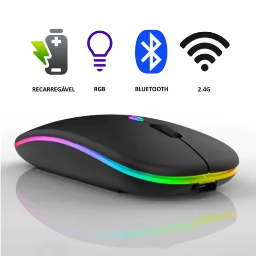 Mouse Sem Fio EletroMex EL-2103 RGB - Bluetooth + 2.4G - Recarregável - Silencioso