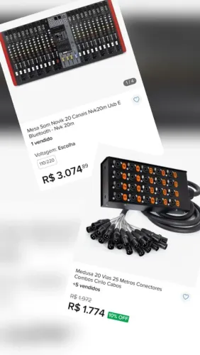 Mesa de Som Nvk20m 20 canais, USB e Bluetooth + multicabo(medusa) 20 vias, 25 metros