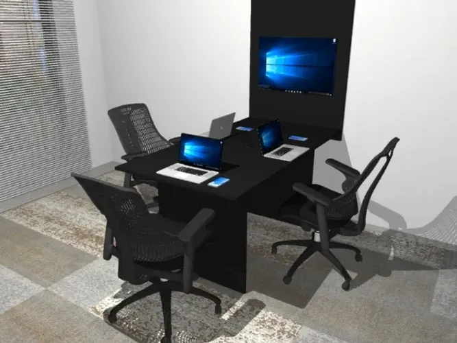 Mesa De Reunião Top White Com Painel e Passa Fios: L136cm x P90cm x A74cm