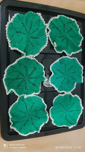 Vendo 6 peças de crochê de 17 cm de diâmetro. Motivo mudança. Peço desapega 30,00 todas