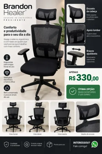 Cadeira Presidente Brandon Healer Ergonômica com Apoio Lombar