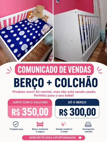 berço 3 em 1! Tenho também ninho, almofada amamentação e o kit berço, para negociar