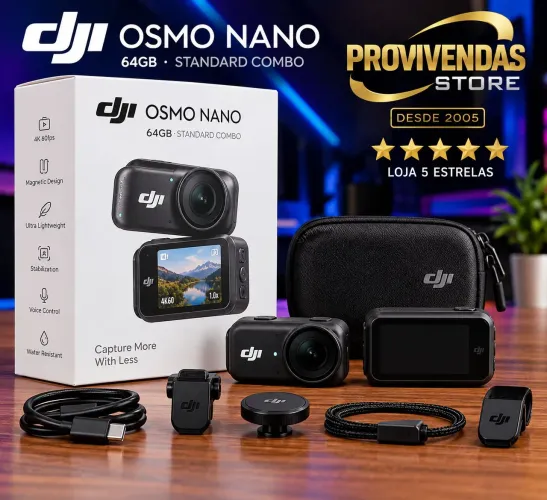 DJI Osmo Nano 64GB Standard Combo Câmera de Ação Compacta 4K Portátil Estabilizador digita