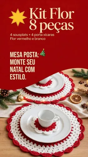 KIT NATAL 8 PEÇAS EM CROCHÊ FLOR?