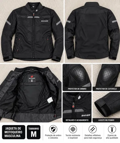 Jaqueta de Moto Masculina SHIVER Preta Tam. M com Protetores