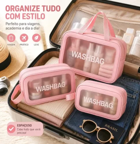 Kit 3 Necessaires Impermeáveis para Viagem Maquiagem e Cosméticos MC04