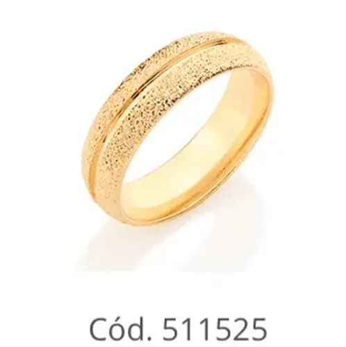 Aliança, granitada com friso central, banhada a ouro 18k - ref 511525