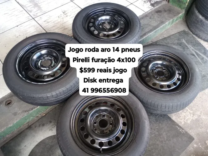 Rodas aro 14 com pneus Pirelli $599 reais furação 4x100. Jogo roda e pneus 
