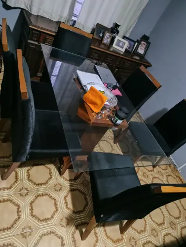 Mesa jantar 6 lugares tampo de vidro