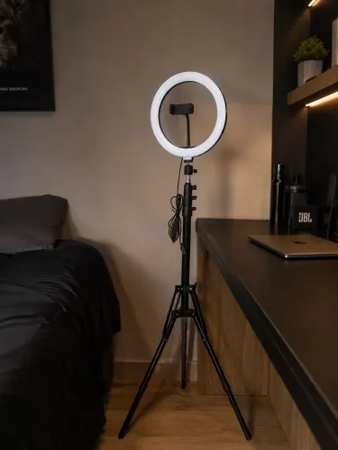 Kit Tripe 2.10m Iluminador Ring Light Celular Ring Light Microfone Lapela