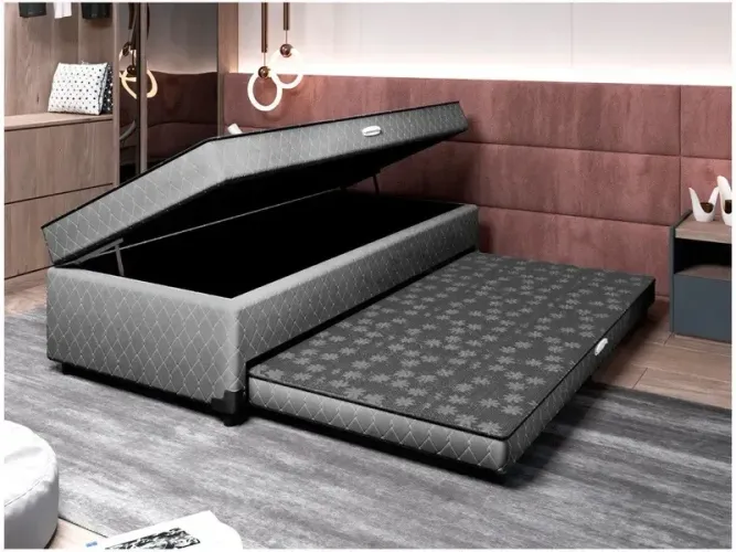 Cama Box Conjugada Solteiro SMP com Cama Auxiliar e Baú
