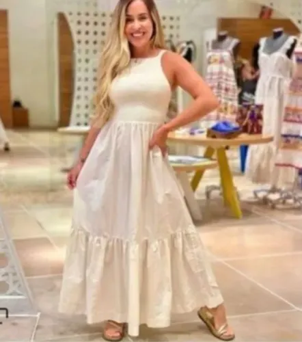 Vestido Farm Original Branco - Efeito Franzido - Usado 1x -