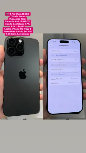 iPhone 16 Pro Max 256GB | Garantia Até 14/09/26 (Riscos Na Tela) Usado